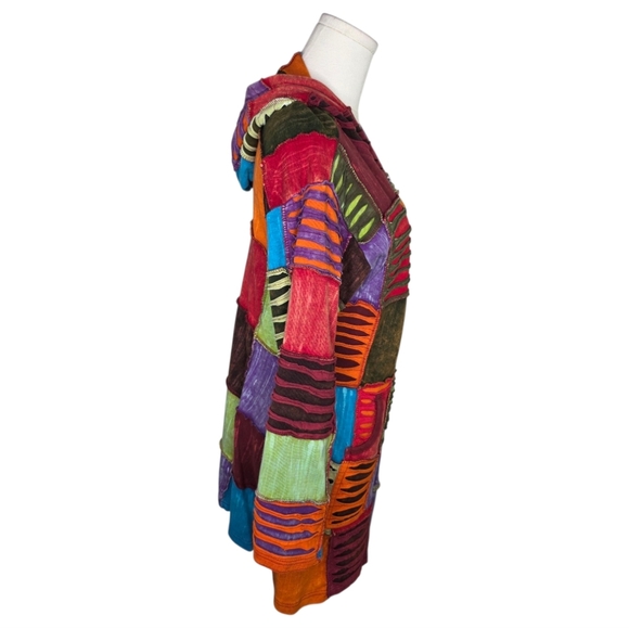Boho Patchwork Hoodie Jacket Colorful Cotton Zip Up Handmade Nepal S/M Festival - Picture 8 of 9